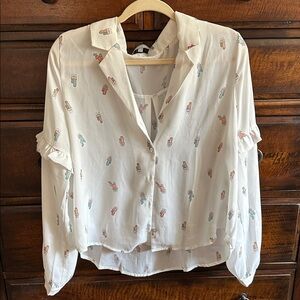 Sweet Rain White Cactus Printed Button Down Shirt